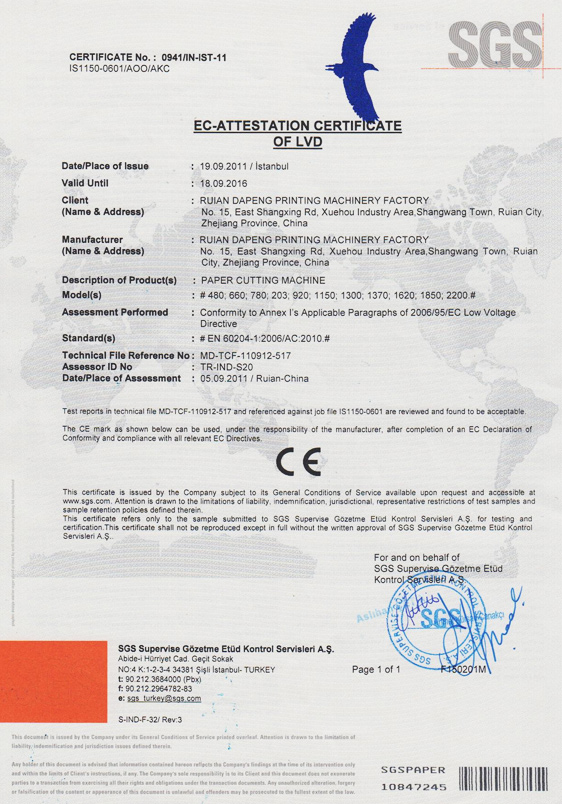 LVD EC certification certificate